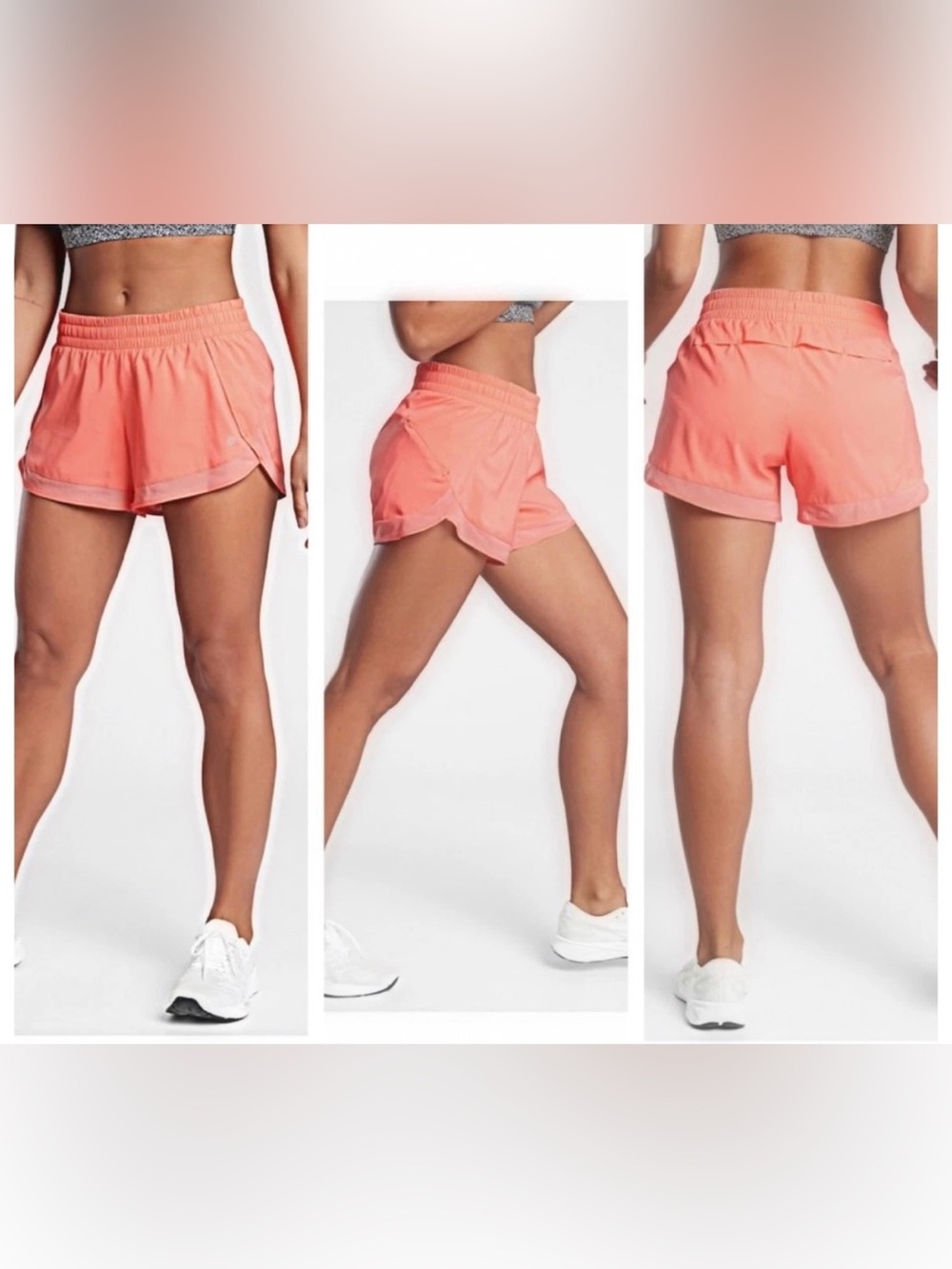 Athleta Mesh Racer Run Shorts | Coral Pink | Women’s L | Excellent Condition